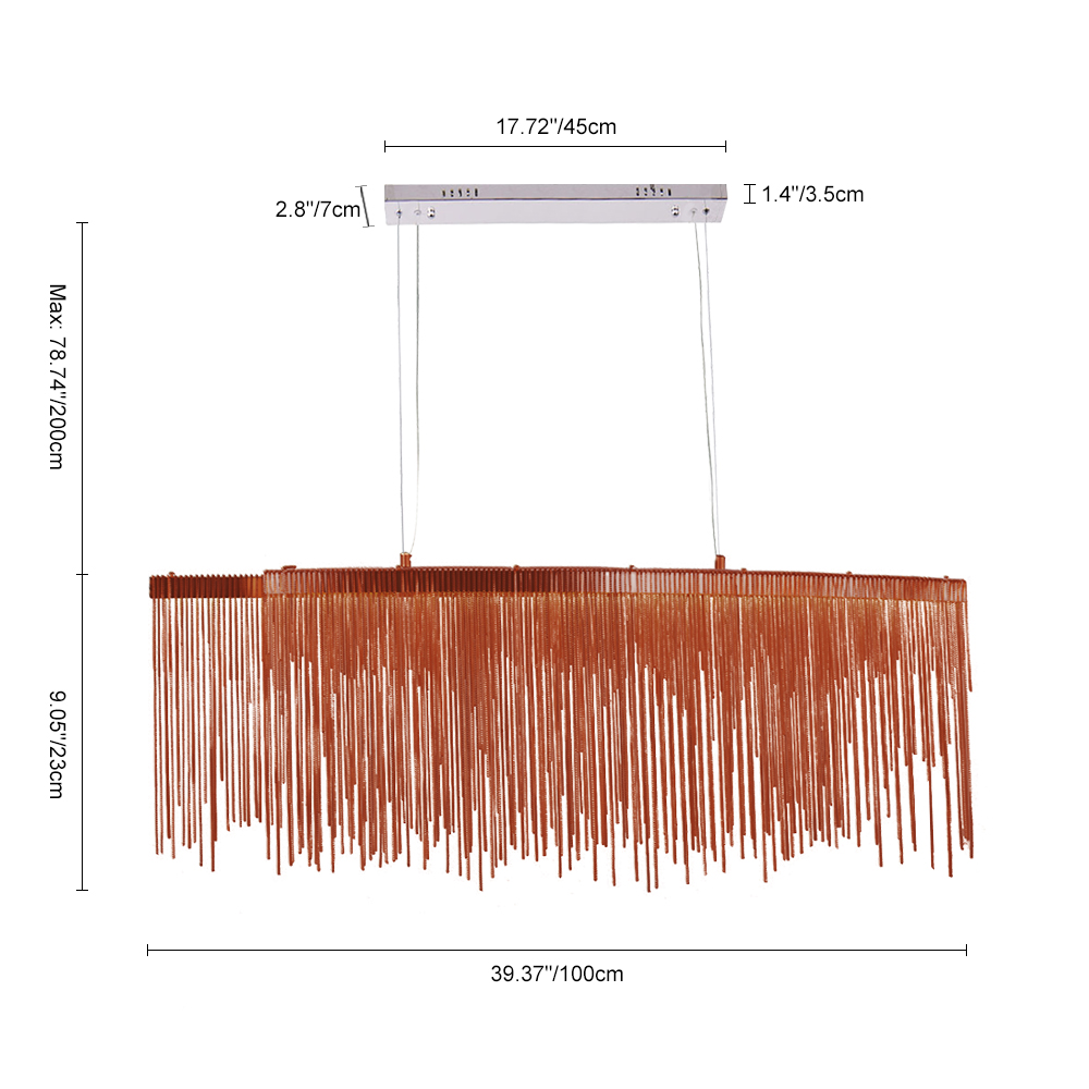 Modern Style 39"W Linear Chain Chandelier in Chrome/Rose Gold for Kitchen Island Dining Table Lighting