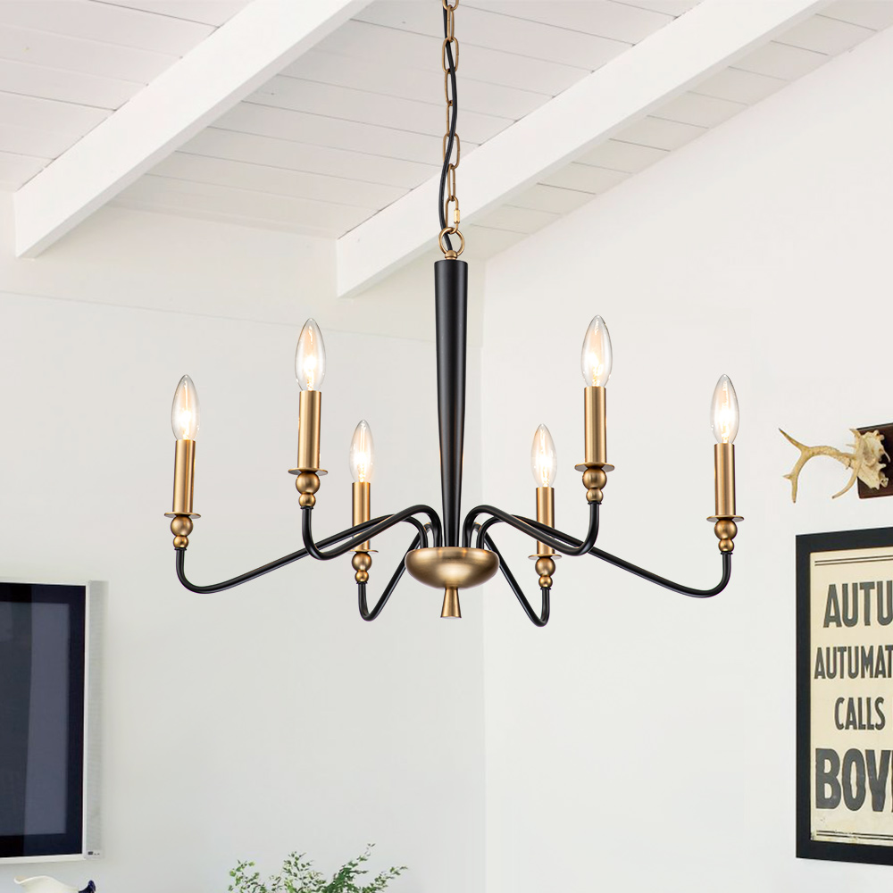 Midcentury Modern Candle Style Sputnik Chandelier in Black/ Black+Gold