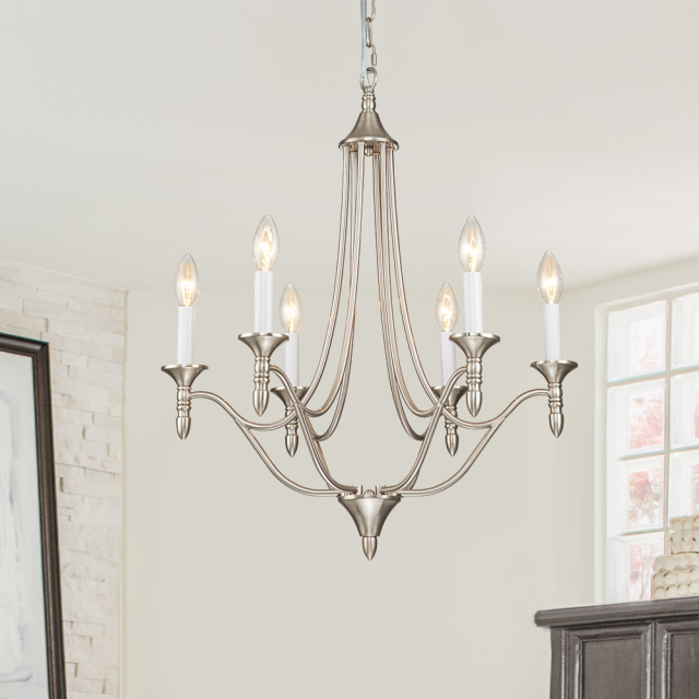 6-Light Mid-century Modern Farmhouse Candle Style Traditional Empire Chandelier Finish for Living Room/ Dining Room