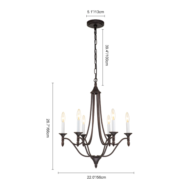 6-Light Mid-century Modern Farmhouse Candle Style Traditional Empire Chandelier Finish for Living Room/ Dining Room