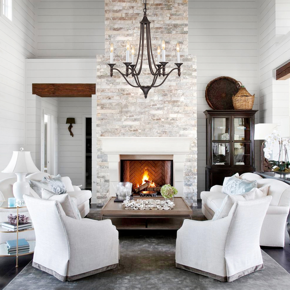 6-Light Mid-century Modern Farmhouse Candle Style Traditional Empire Chandelier Finish for Living Room/ Dining Room