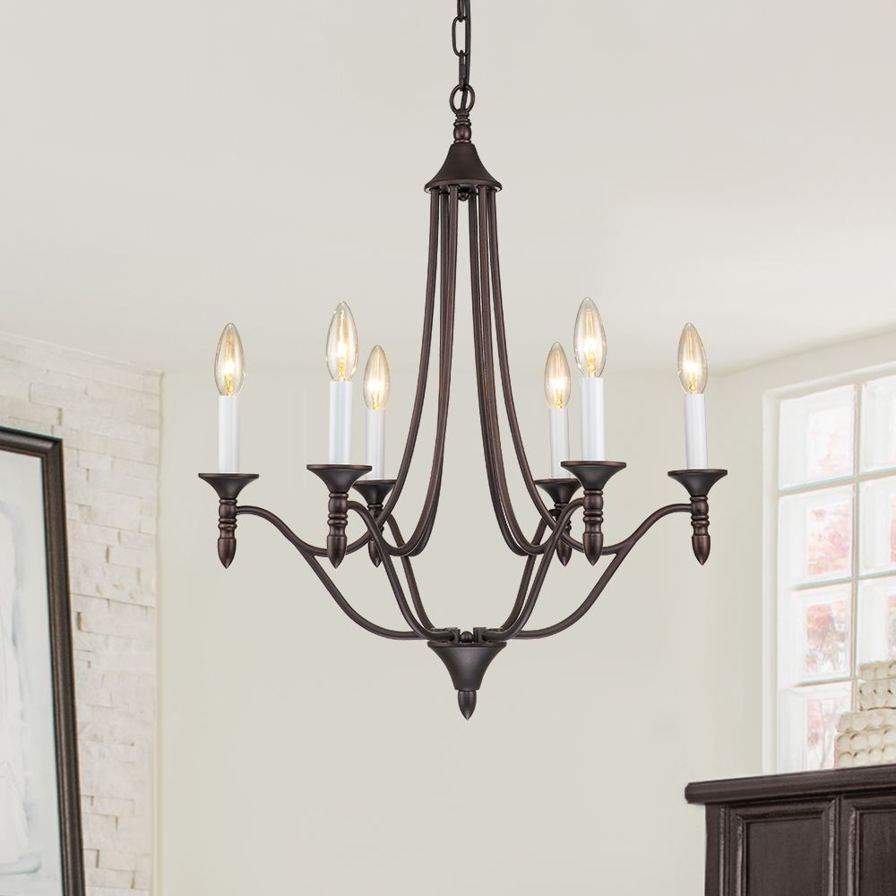 6-Light Mid-century Modern Farmhouse Candle Style Traditional Empire Chandelier Finish for Living Room/ Dining Room