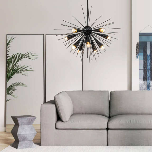 12-Light Modern Gold /Chrome Sputnik Flush Mount Ceiling Light with Firework Sunburst Design for Dining Room/ Kitchen/ Living Room/ Bedroom