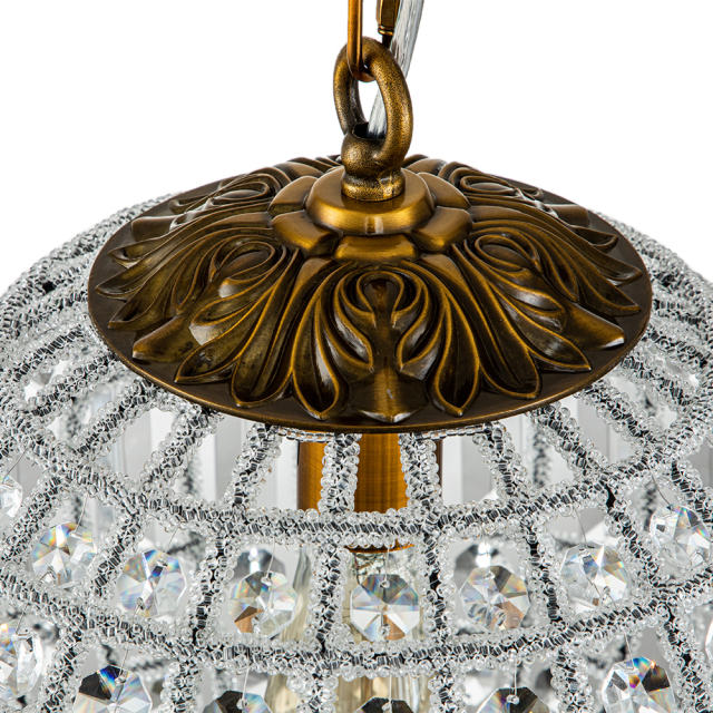 1/3/5 Light Modern Glass Crystal Orb Chandelier Round Ball Sparkle Pendant Lighting in Antique Brass Finish for Living Room/Dining Room