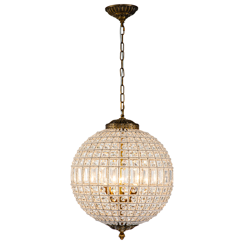 1/3/5 Light Modern Glass Crystal Orb Chandelier Round Ball Sparkle Pendant Lighting in Antique Brass Finish for Living Room/Dining Room