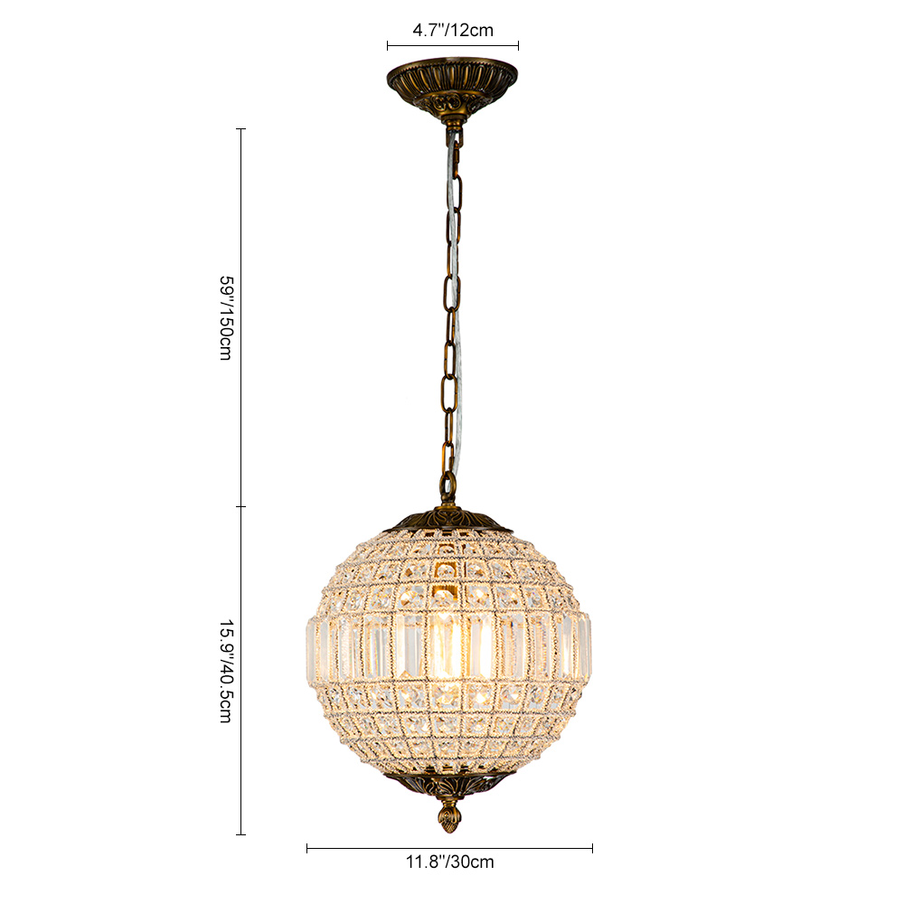 1/3/5 Light Modern Glass Crystal Orb Chandelier Round Ball Sparkle Pendant Lighting in Antique Brass Finish for Living Room/Dining Room