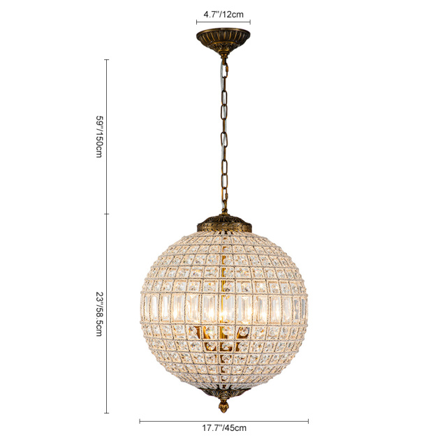 1/3/5 Light Modern Glass Crystal Orb Chandelier Round Ball Sparkle Pendant Lighting in Antique Brass Finish for Living Room/Dining Room