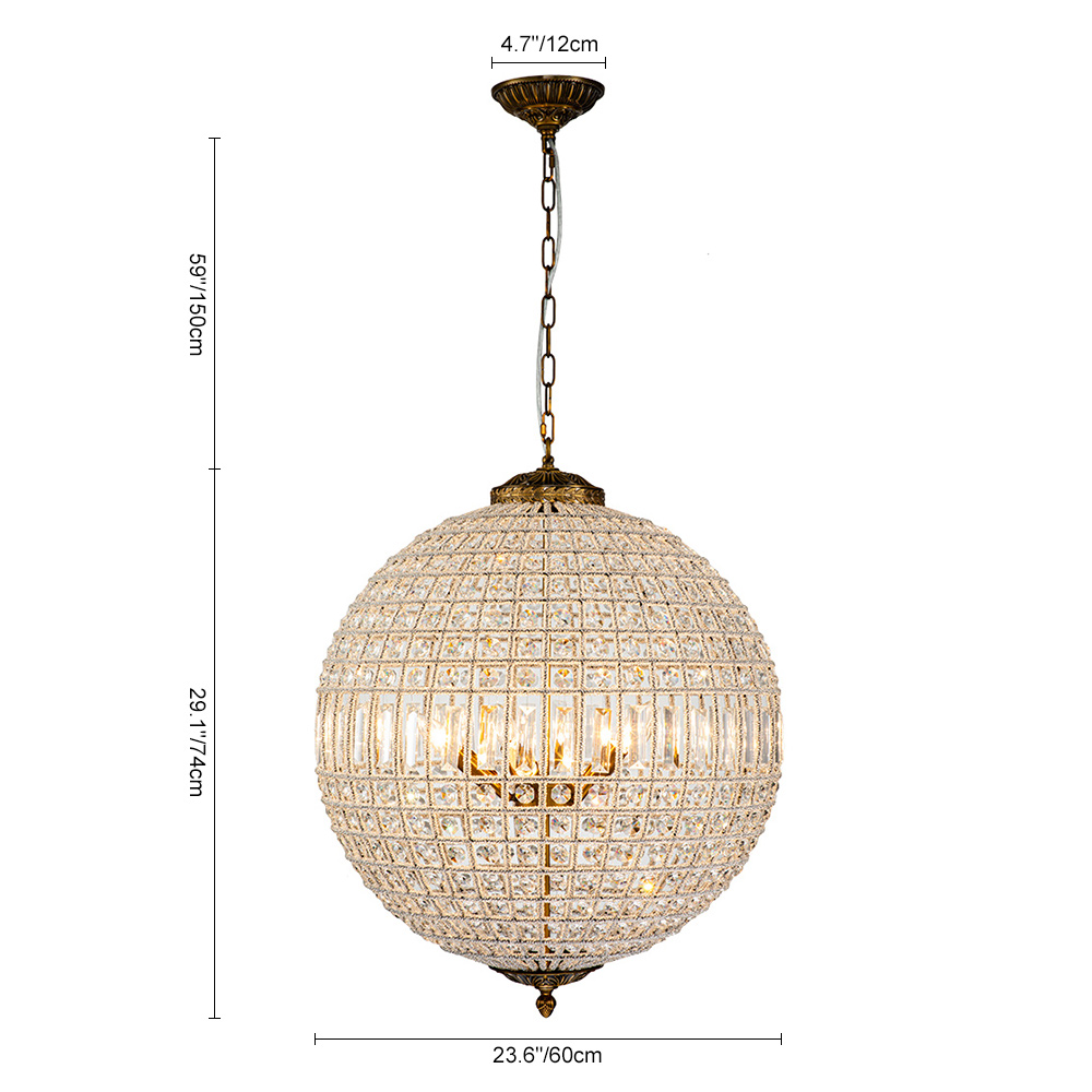 1/3/5 Light Modern Glass Crystal Orb Chandelier Round Ball Sparkle Pendant Lighting in Antique Brass Finish for Living Room/Dining Room