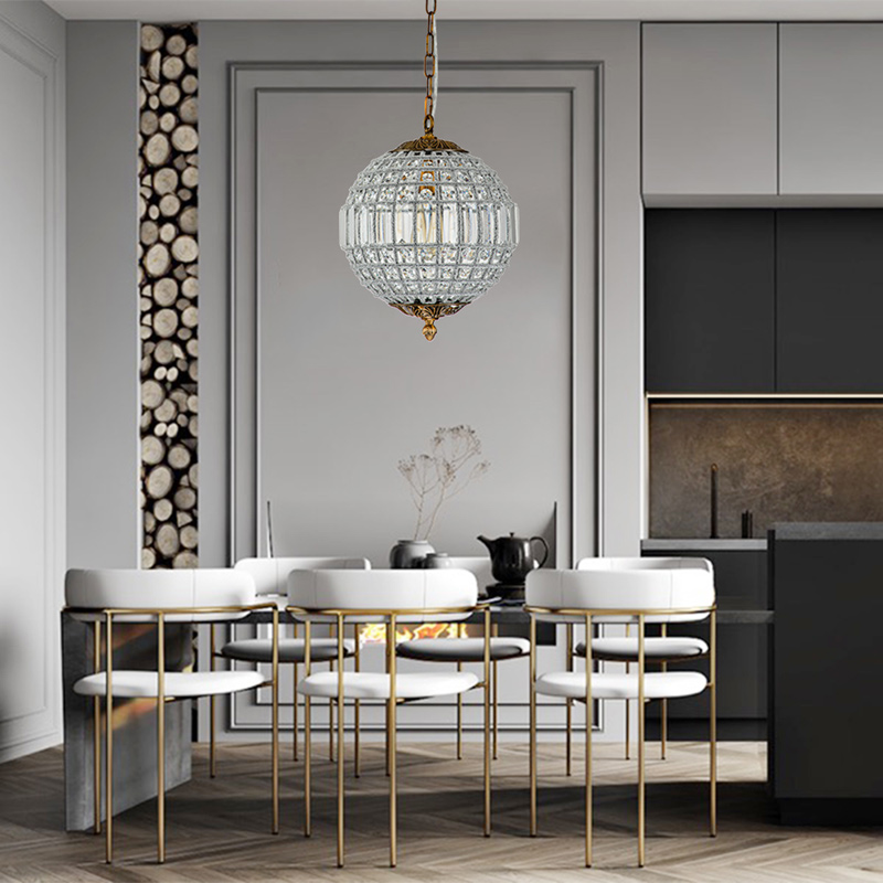 1/3/5 Light Modern Glass Crystal Orb Chandelier Round Ball Sparkle Pendant Lighting in Antique Brass Finish for Living Room/Dining Room