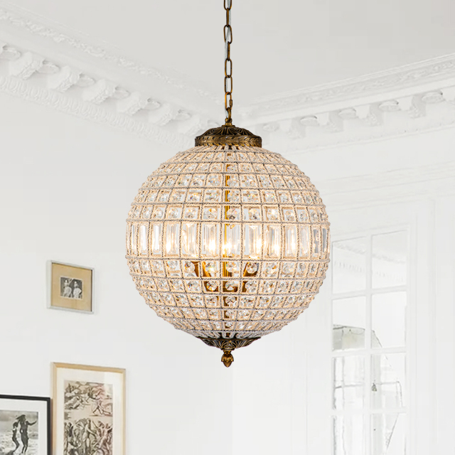 1/3/5 Light Modern Glass Crystal Orb Chandelier Round Ball Sparkle Pendant Lighting in Antique Brass Finish for Living Room/Dining Room