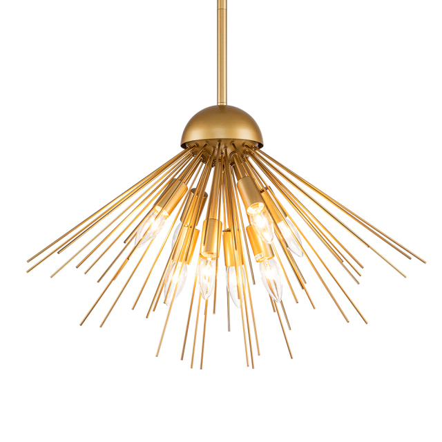 8-Light Mid-Century Modern Sputnik Sunburst Chandelier Hanging Pendant Lighting in Brass/ Black for Dining Room/ Kitchen/ Living Room