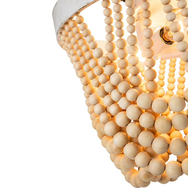 Modern Coastal Wood Beaded Flush Mount Ceiling Light in a Rope Knot Design for Entryway, Bedroom, Kitchen, Living Room