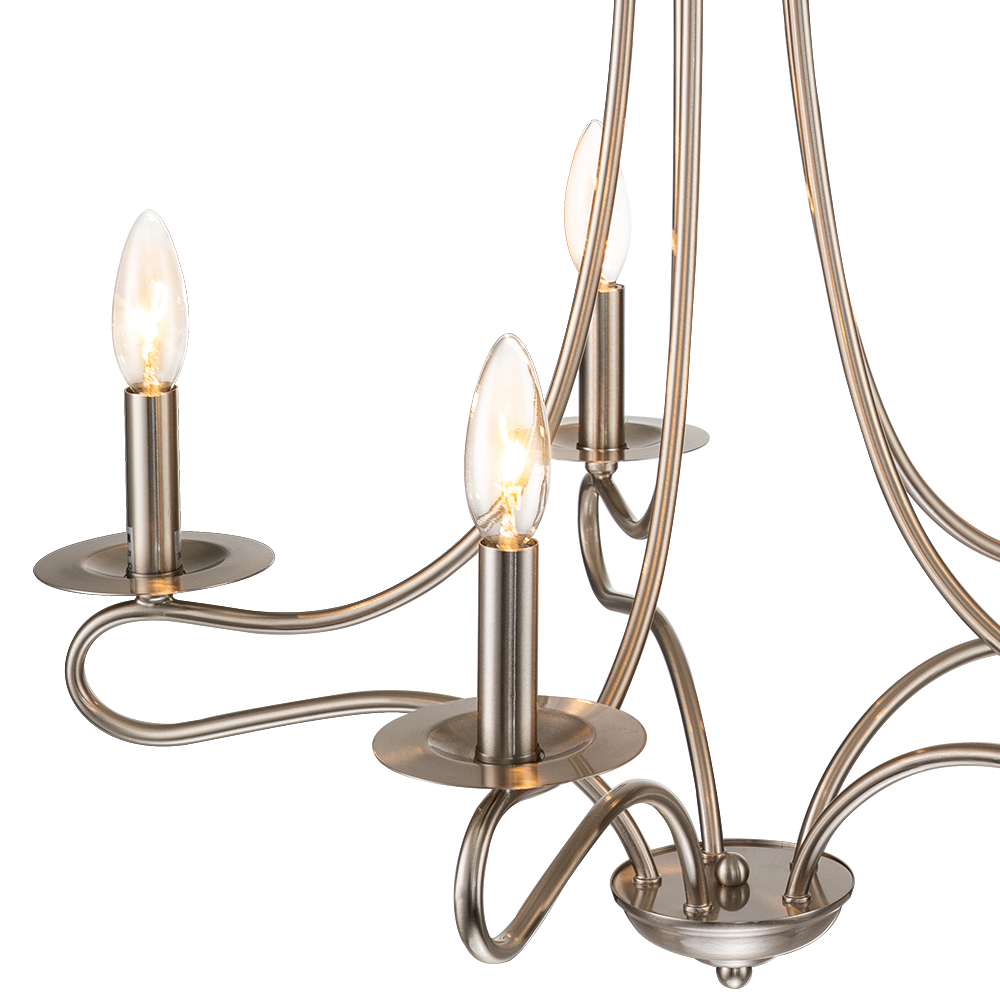 Mid-century Modern Sputnik Arms Candle Chandelier in Nickel Finish for Living Room/ Dining Room/ Bedroom