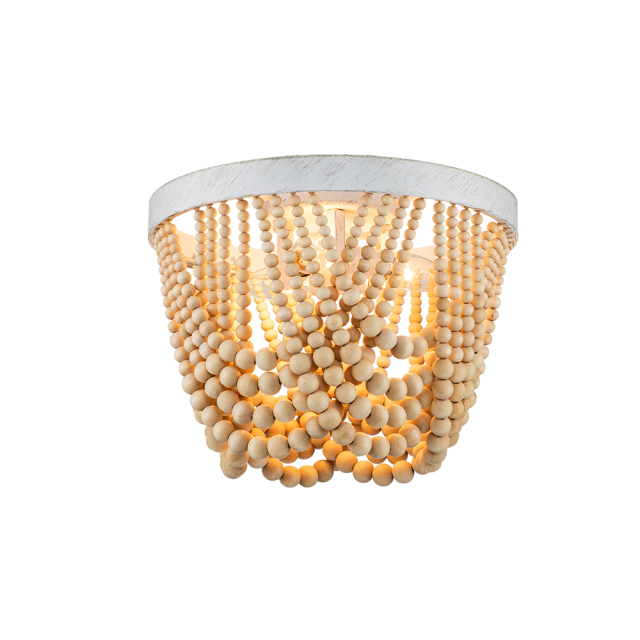 Modern Coastal Wood Beaded Flush Mount Ceiling Light in a Rope Knot Design for Entryway, Bedroom, Kitchen, Living Room