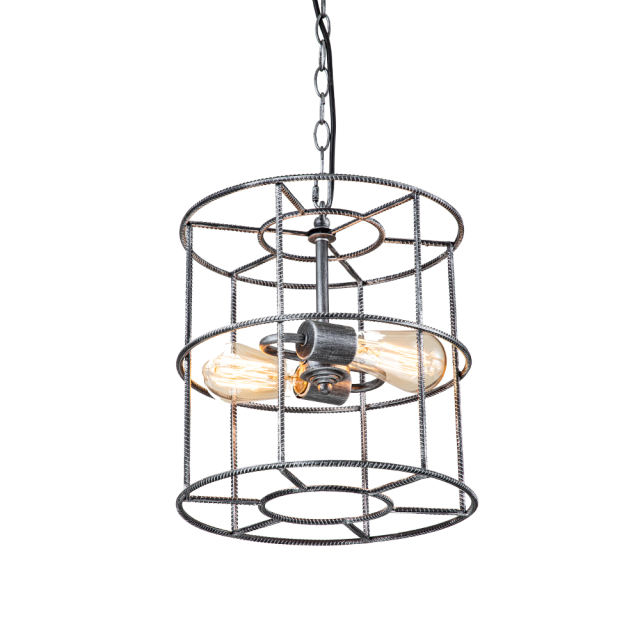 Modern Farmhouse Metal Open Cage Frame Pendant Lighting in Silver Gray Finish For Restaurant/ Kitchen/ Dining Room