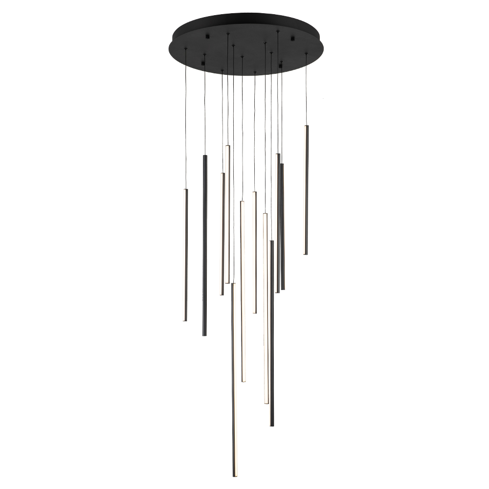 Modern Black LED Multi-Light Chandelier Cluster High Ceiling Pendant Light in Dimmable Warm White for Living Room Staircase Stairway