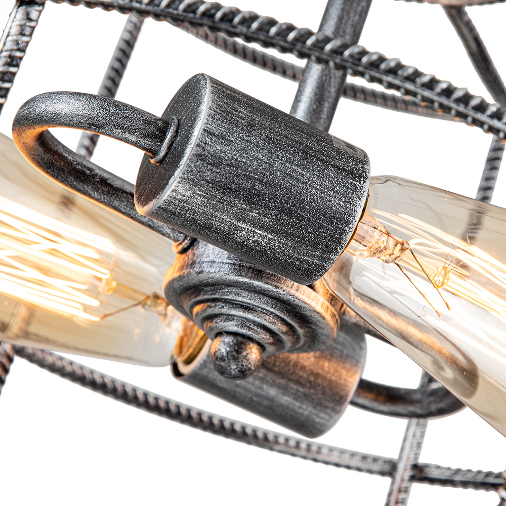 Modern Farmhouse Metal Open Cage Frame Pendant Lighting in Silver Gray Finish For Restaurant/ Kitchen/ Dining Room