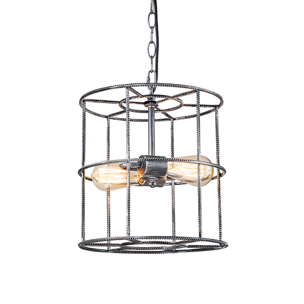 Modern Farmhouse Metal Open Cage Frame Pendant Lighting in Silver Gray Finish For Restaurant/ Kitchen/ Dining Room