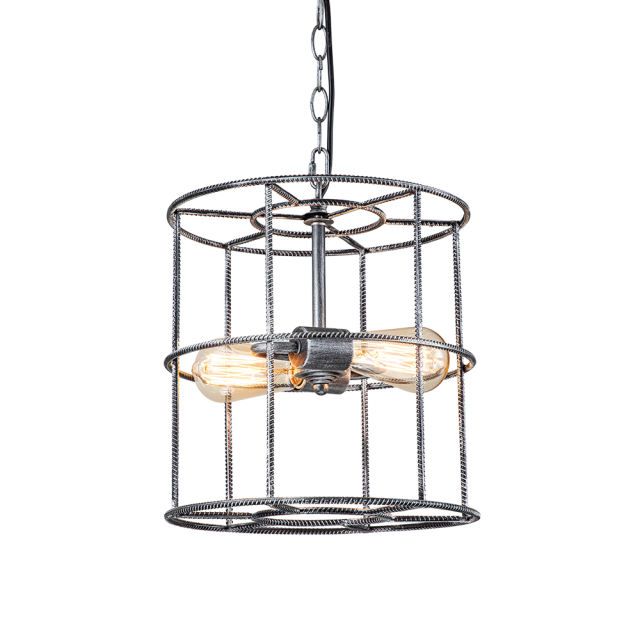 Modern Farmhouse Metal Open Cage Frame Pendant Lighting in Silver Gray Finish For Restaurant/ Kitchen/ Dining Room