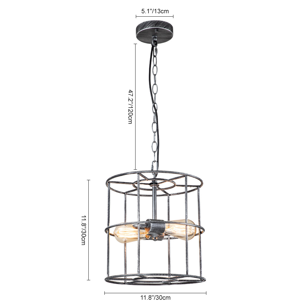 Modern Farmhouse Metal Open Cage Frame Pendant Lighting in Silver Gray Finish For Restaurant/ Kitchen/ Dining Room