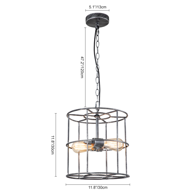 Modern Farmhouse Metal Open Cage Frame Pendant Lighting in Silver Gray Finish For Restaurant/ Kitchen/ Dining Room