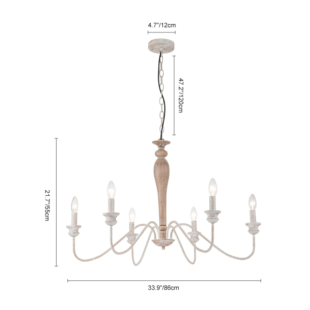 6-Light Modern Mid-century Candle Style Empire Sputnik Chandelier in Antique White Finish for Living Room/ Dining Room