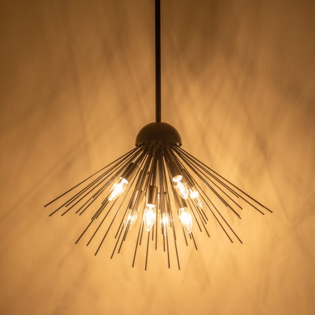 8-Light Mid-Century Modern Sputnik Sunburst Chandelier Hanging Pendant Lighting in Brass/ Black for Dining Room/ Kitchen/ Living Room