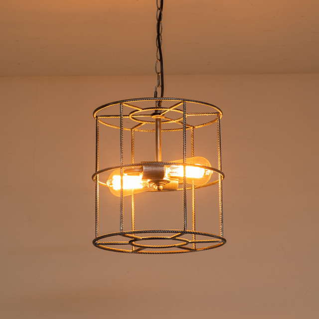 Modern Farmhouse Metal Open Cage Frame Pendant Lighting in Silver Gray Finish For Restaurant/ Kitchen/ Dining Room