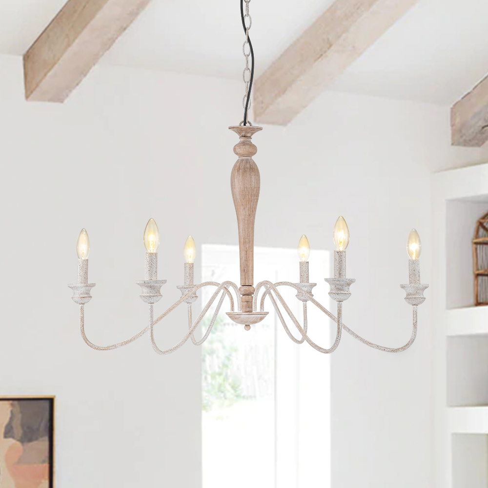 6-Light Modern Mid-century Candle Style Empire Sputnik Chandelier in Antique White Finish for Living Room/ Dining Room