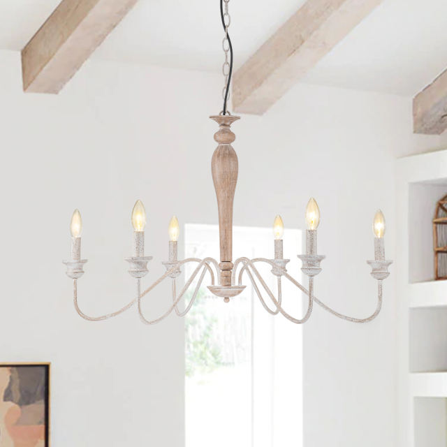 6-Light Modern Mid-century Candle Style Empire Sputnik Chandelier in Antique White Finish for Living Room/ Dining Room