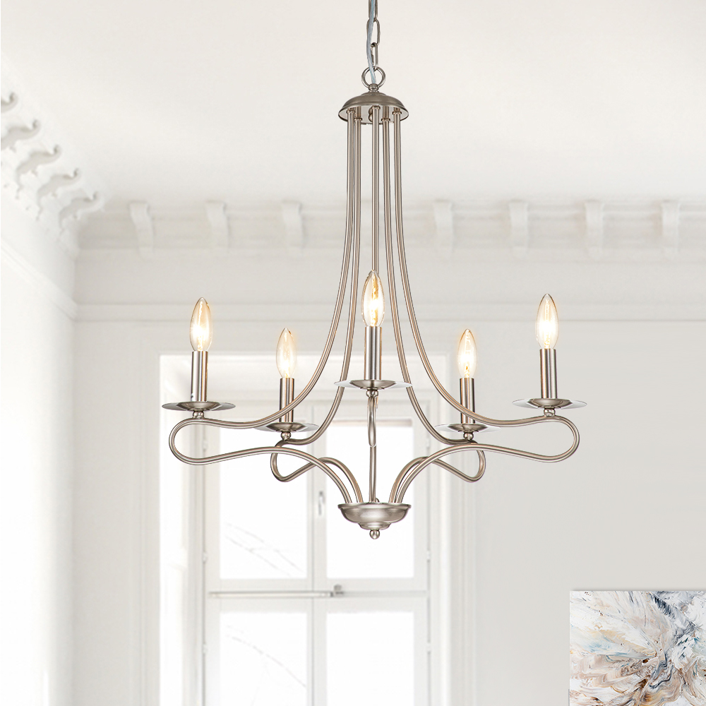 Mid-century Modern Sputnik Arms Candle Chandelier in Nickel Finish for Living Room/ Dining Room/ Bedroom