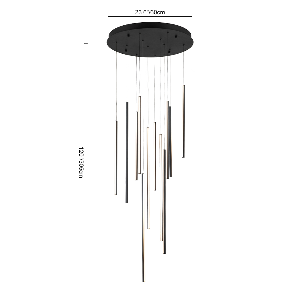 Modern Black LED Multi-Light Chandelier Cluster High Ceiling Pendant Light in Dimmable Warm White for Living Room Staircase Stairway