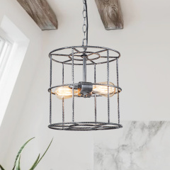 Modern Farmhouse Metal Open Cage Frame Pendant Lighting in Silver Gray Finish For Restaurant/ Kitchen/ Dining Room