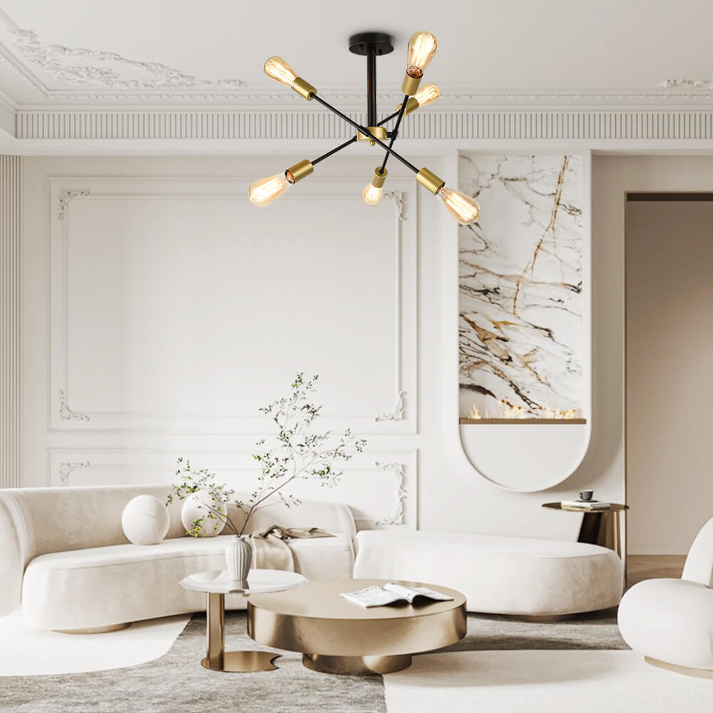 6-Light Mid-Century Modern Sputnik Light Chandelier with Adjustable Arms Design for Dining Room/ / Living Room/ Bedroom