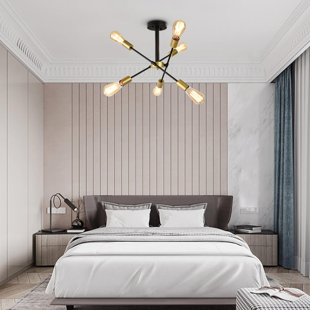 6-Light Mid-Century Modern Sputnik Light Chandelier with Adjustable Arms Design for Dining Room/ / Living Room/ Bedroom