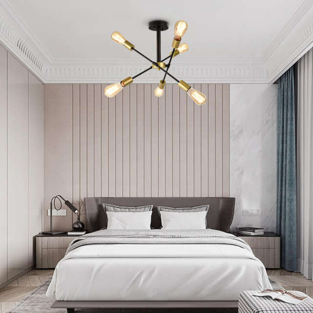 6-Light Mid-Century Modern Sputnik Flush Mount Ceiling Light with Adjustable Arms Design for Dining Room/ Kitchen/ Living Room/ Bedroom