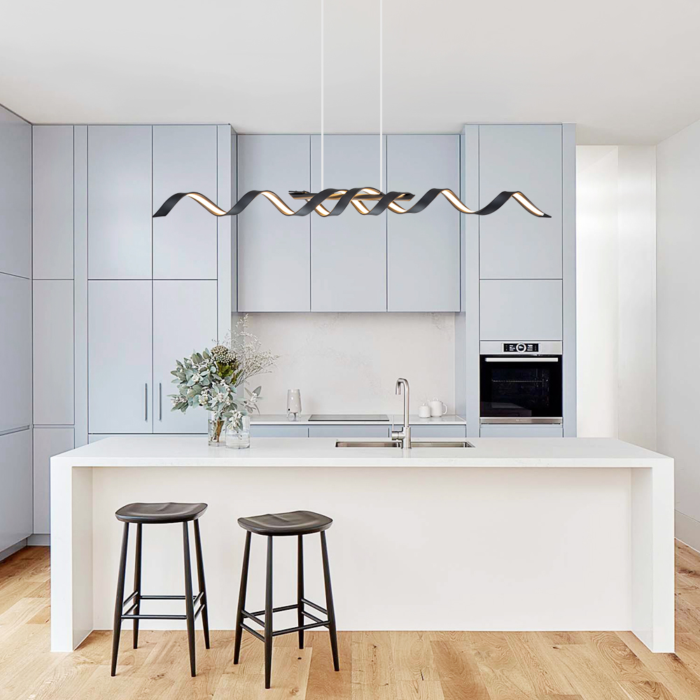 Dimmable LED Modern Twisted Linear Chandelier Adjustable Pendant Lighting with Spiral Design for Bedroom Living Room Dining Room