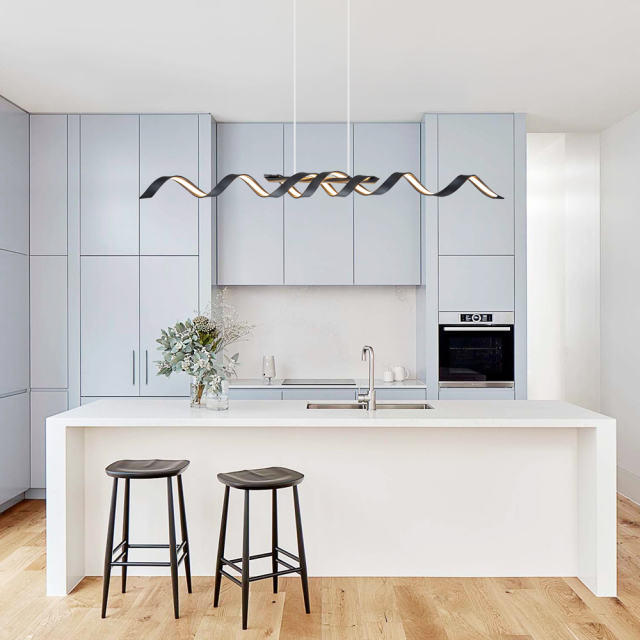 Dimmable LED Modern Twisted Linear Chandelier Adjustable Pendant Lighting with Spiral Design for Bedroom Living Room Dining Room