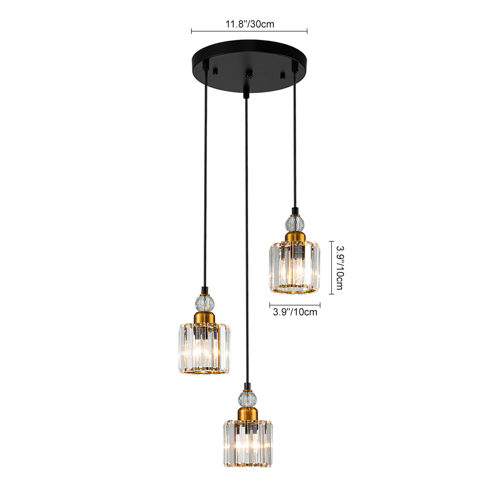 3-Light Glam Modern Luxury Crystal Pendant Lighting Adjustable Hanging Light for Kitchen Island Dining Room Bedroom Bar