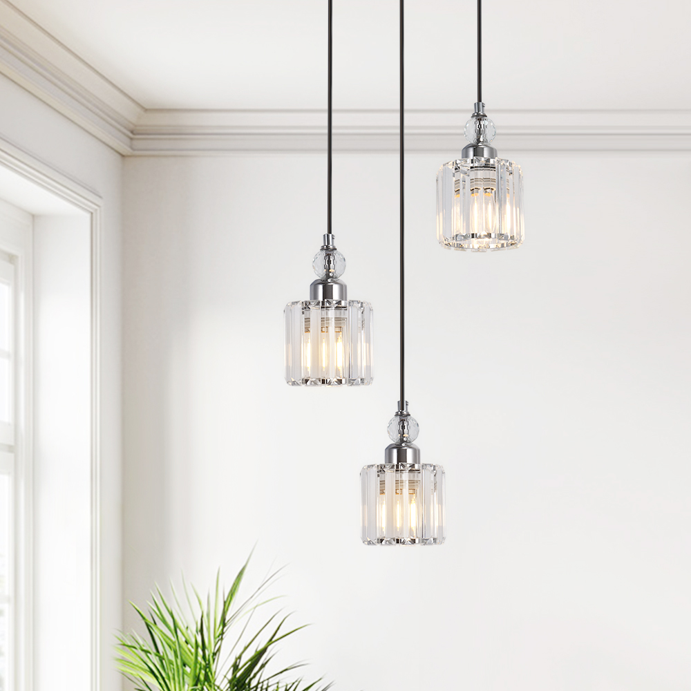 3-Light Glam Modern Luxury Crystal Pendant Lighting Adjustable Hanging Light for Kitchen Island Dining Room Bedroom Bar