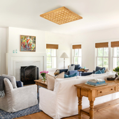 Modern Mid-century Square Flush Mount Ceiling Light in Antique Oak Gold Finish Design for Entryway, Bedroom, Kitchen, Living Room