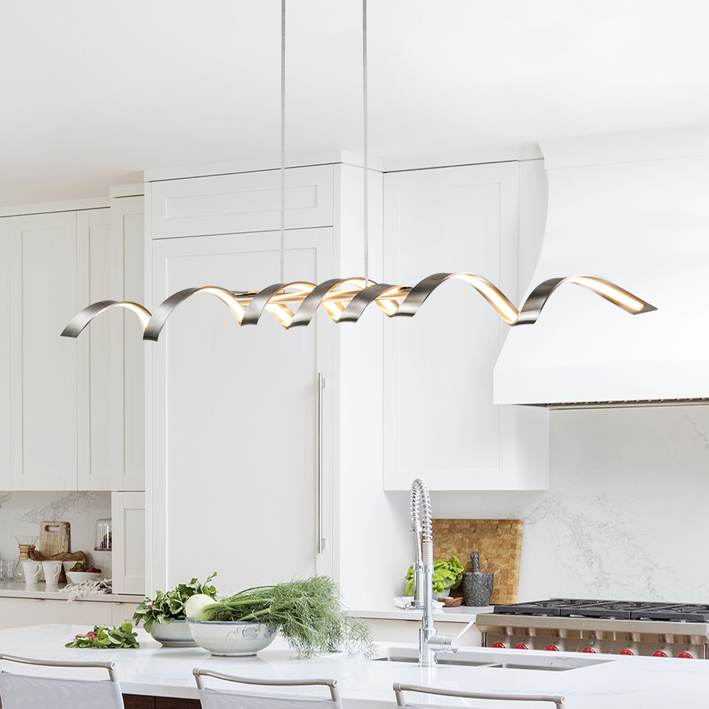 Dimmable LED Modern Twisted Linear Chandelier Adjustable Pendant Lighting with Spiral Design for Bedroom Living Room Dining Room