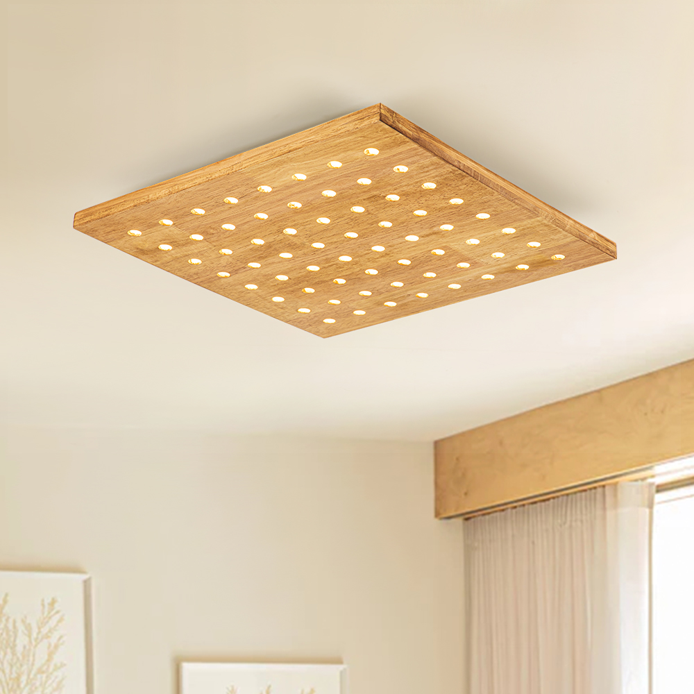 Dimmable Modern Mid-century Square Flush Mount Ceiling Light in Antique Oak Gold Finish Design for Entryway, Bedroom, Kitchen, Living Room