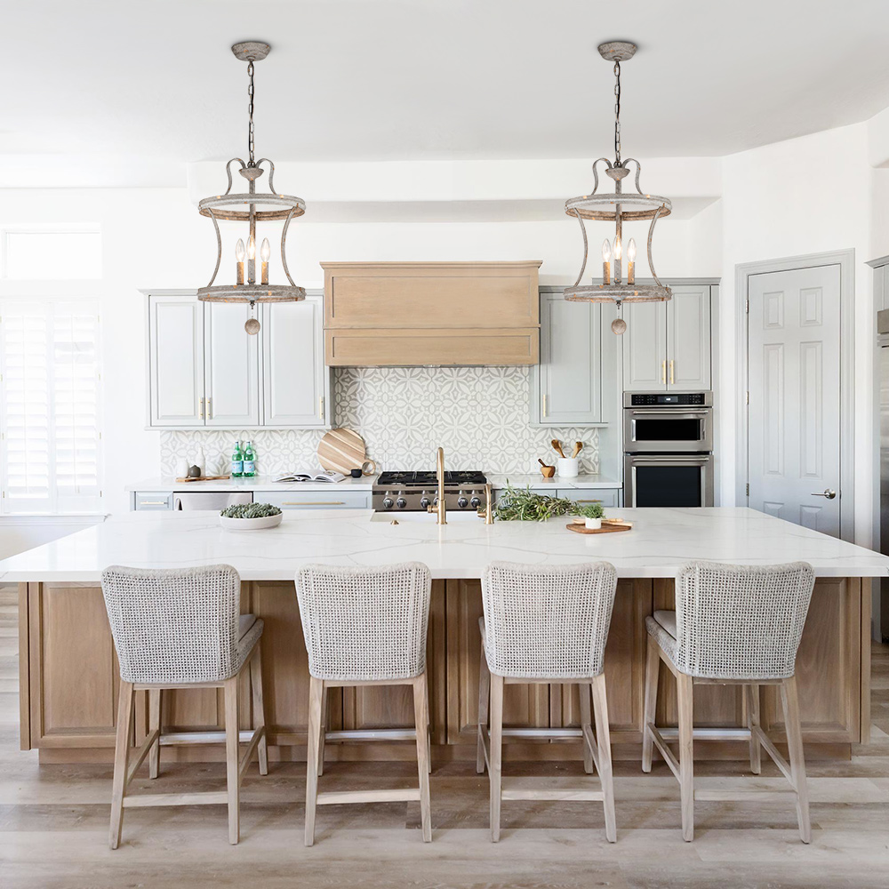 French Modern Farmhouse Open Curved Frame Pendant Lighting with Antique Brown Finish for Kitchen/ Dining Room/ Entryway