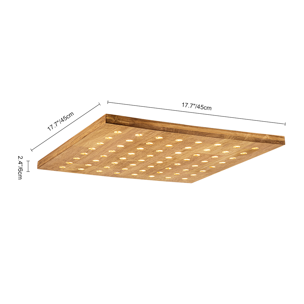 Dimmable Modern Mid-century Square Flush Mount Ceiling Light in Antique Oak Gold Finish Design for Entryway, Bedroom, Kitchen, Living Room