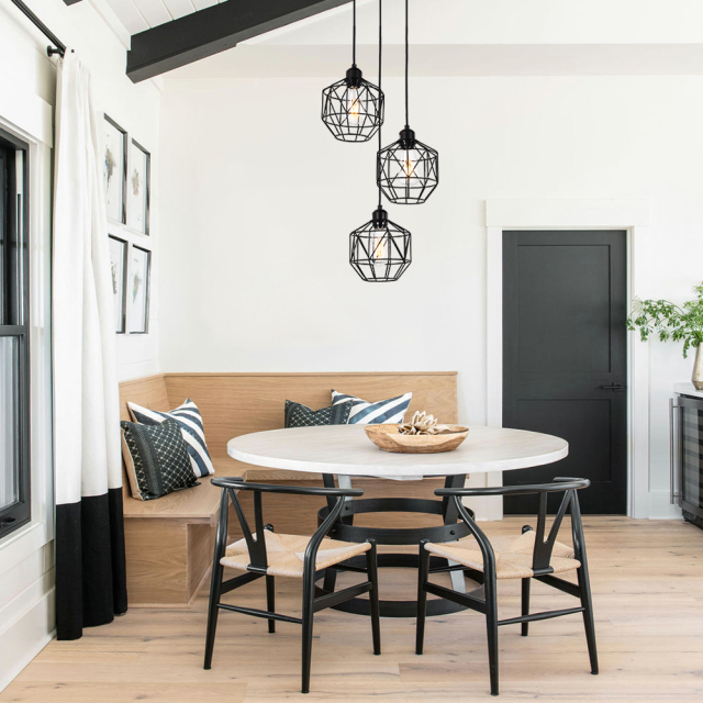 3-Light Modern Industrial Black Geometric Pendant Lighting Adjustable Cage Hanging Light for Kitchen Island Dining Room Bedroom Bar
