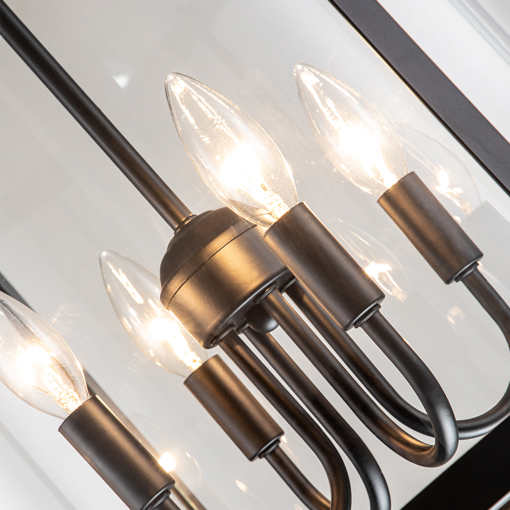 Modern Farmhouse Lantern Round Glass Chandelier Drum Pendant Light with Black/ Chrome Cylinder Frame for Restaurant/ Kitchen/ Dining Room