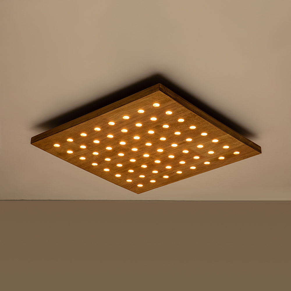 Dimmable Modern Mid-century Square Flush Mount Ceiling Light in Antique Oak Gold Finish Design for Entryway, Bedroom, Kitchen, Living Room