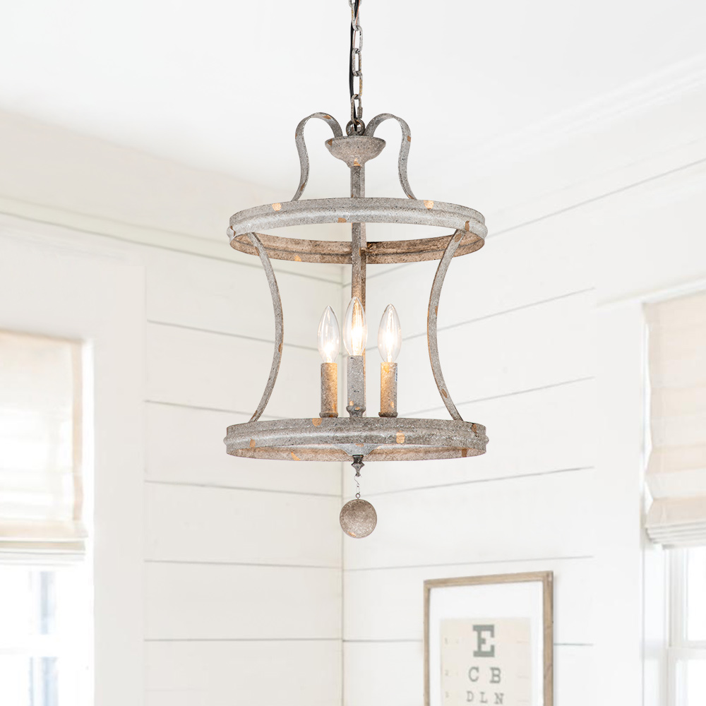 French Modern Farmhouse Open Curved Frame Pendant Lighting with Antique Brown Finish for Kitchen/ Dining Room/ Entryway