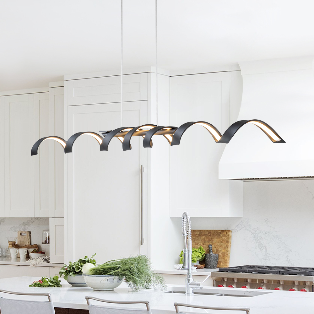 Dimmable LED Modern Twisted Linear Chandelier Adjustable Pendant Lighting with Spiral Design for Bedroom Living Room Dining Room